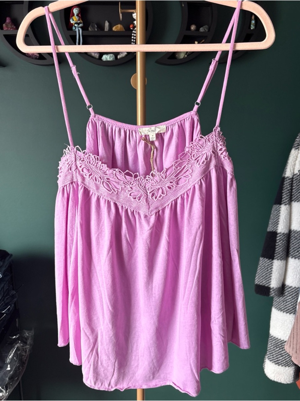 easel Lavender Lace-Trim Spaghetti Strap Cami